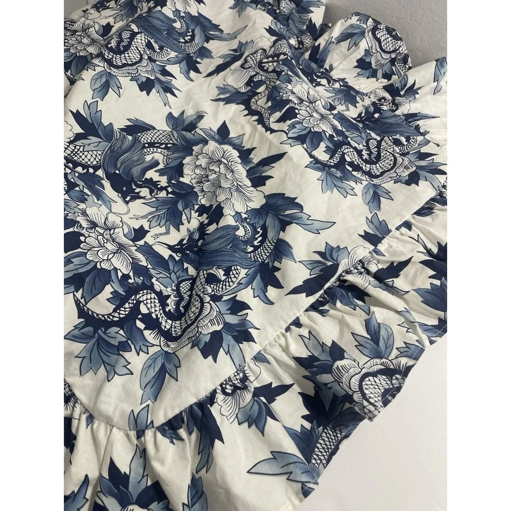 Vintage Ralph Lauren Nanking Standard 2 Shams Porcelain Dragon Blue White Ruffle